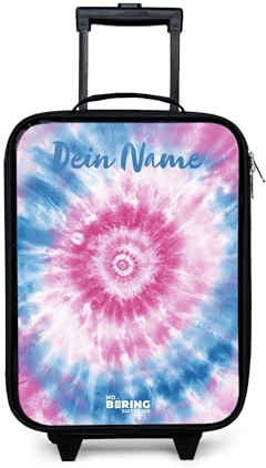 NoBoringSuitcases© Kinderkoffer Klein Personalisiert mit Name Reisekoffer | 48x31x19 cm - Kleiner Kinder Koffer mit LED Rollen Ultraleicht Mini Abstrakt - Blau - Rosa