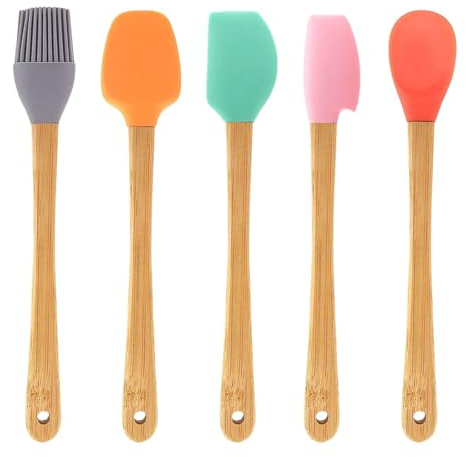 PureSphere 5 Piece Silicone Spatula Set with Wooden Handles, Heat Resistant | 5-piece silicone spatula set with wooden handles,food-grade heat resistant non-stick utensils for cooking,baking and scraping
