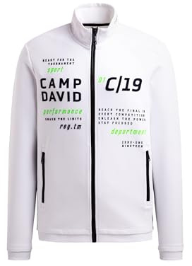 Camp David Herren Trainingsjacke aus Interlock mit Logo Artworks White, L