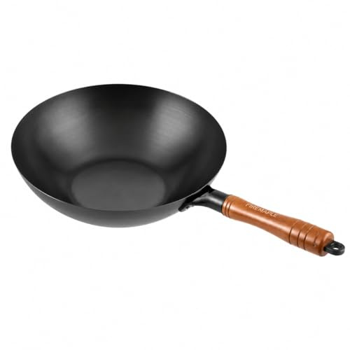 Yunmeryker Poêle Wok Induction, Poêle à Frire en Fer, Wok Camping Manche Amovible, pour Cuisine Extérieure
