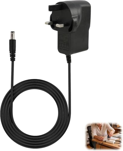9V 2A Power Supply Adapter, 5.5x2.1mm Centre Positive DC Barrel Plug, 1m Cable AC 100-240V Universal Charger for Turntable, Record Player, Exercise Bike, Guitar Pedals & Keyboard