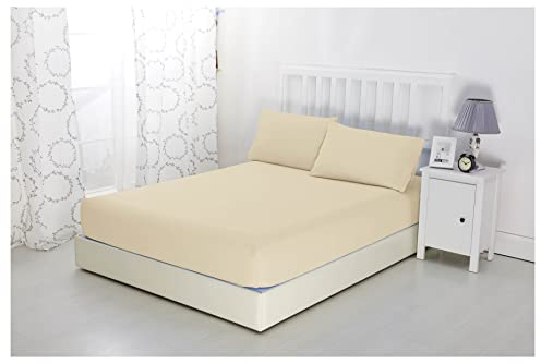 Sonia Moer Super Soft Brushed Microfibre Fitted Sheet - Non Iron Breathable Hypoallergenic Bottom Sheet with Strong Elastic Hem- King/Cream