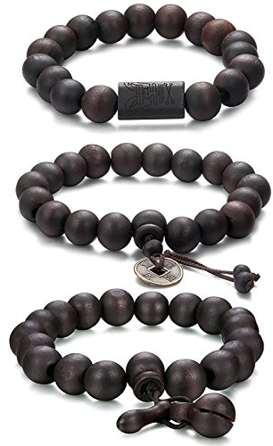 Jstyle Schmuck 3 Pcs 11mm Holz Perlen Armband für Männer Frauen Tibetan Buddhist Prayer Link Cool
