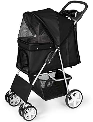 Display4top Pet Travel Stroller Dog Cat Pushchair Pram Jogger Buggy with 4 Wheels (Black)