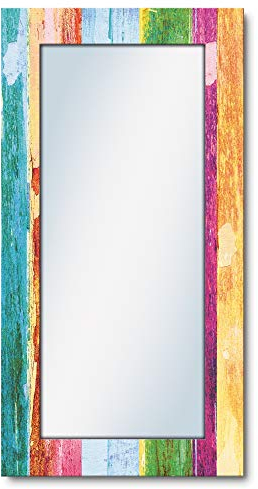 ARTLAND Wandspiegel Ganzkörperspiegel mit Holz Deko Rahmen 60x120 cm Spiegel zum Aufhängen Shabby Chic Kunst Bunt T9IL