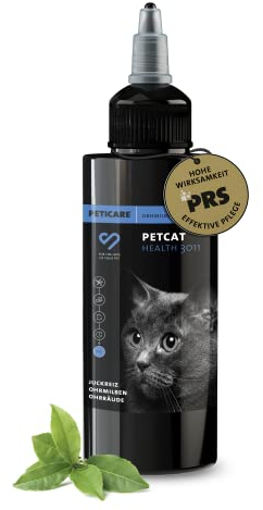 Peticare Gocce per Acari dell Orecchio per Gatti - Prodotto Efficace per la Cura Contro Acari, Rogna dell Orecchio, Prurito alle Orecchie, Cura e Pulisce per Gatto - petCat Health 3011