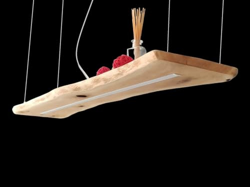 FRIESENLICHT ESKA Hängelampe Pendelleuchte aus Holz Holzlampe Wildeiche Massiv mit Baumkante 120 oder 150cm Hängeleuchte Unikat Dimmbar (120 cm/ 1 LED-Leiste unten)