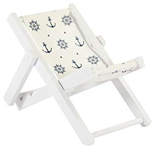Oblique Unique® Mini Liegestuhl Stuhl Strand Klappstuhl aus Holz Maritime Deko Accessoires mit Anker Sommer Tischdeko Dekoration Blau Weiß - Wählbar (Anker)