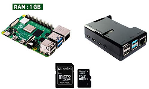 Raspberry Pi 4 Kit - Raspberry Pi 4 Model B 1GB and Protective Black Case with 16GB MicroSD Card (1GB RAM, Black Case)