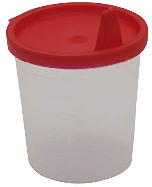 Urinbecher Premium Rot 50 Stück | 125 ml Fassungsvermögen bis 125 ml graduiert | auslaufsicherer und gefriertauglicher Urinprobenbecher mit Schnappdeckel | mattiertes Schriftfeld auf dem Becher