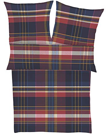 s.Oliver Mako Satinbettwäsche 135x200 cm - Makosatinbettwäsche Marine rot 100% Baumwolle, 2 TLG. Set aus Deckenbezug 135x200cm und Kissenhülle 80x80cm, praktischer Reißverschluss