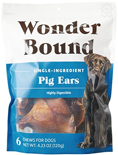 Amazon Brand – Wonder Bound Whole Pig Ears Dog Treats, Pork, 6 ounce, 6 Count (Pack of 1)
