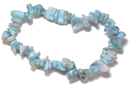 Larimar Splitter-Armband |Hellblauer Edelstein Atlantis-Stein genannt | Kleine Trommelsteine Stretch-Armband für Damen und Herren | Heilstein-Schmuck (Larimar)