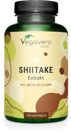 Shiitake Kapseln Vegavero | Mit 750 mg Shiitakeextrakt pro Einheit | 1500 mg Tagesdosis | 40% Polysaccharide & 30% Beta Glucan | 100% Natürlich & Vegan | Ohne Zusatzstoffe | 120 Stück