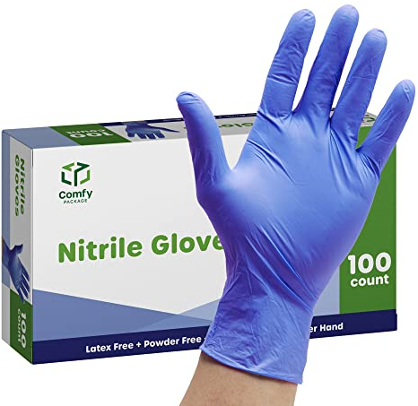 Comfy Package [100 Pezzi Guanti in Nitrile Blu, Guanti Monouso - 4 Mil, Senza Lattice e Gomma, Senza Polvere, Non Sterili - Taglia S