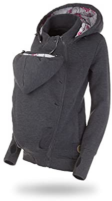 fun2bemum Baby Tragejacke für Mama Känguru Kapuze Pola Graphite/Cherry VORNE/HINTEN (M)