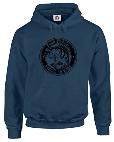 Dead Set Studio Angelgeschenke für Männer – Born To Fish – Lustiges Herren-Kapuzenpullover, Angelbekleidung für Männer, Blau (Airforce Blue), XXL