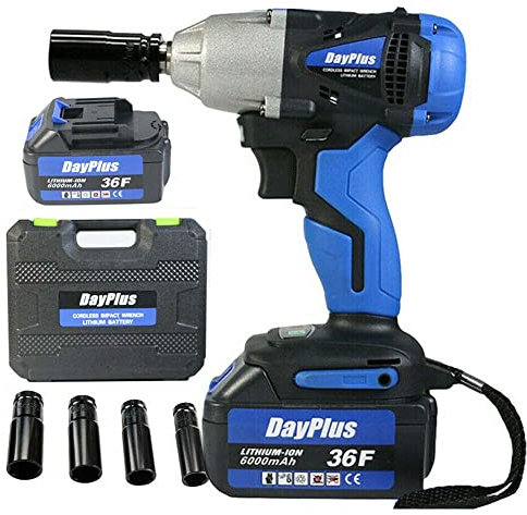 Lucn Visseuse à chocs 18 V 420 nm, Clé à chocs sans fil carré 1/2 Pistolet à écrou à cliquet électrique 4 douilles + ÉTUI + 1 li-ion batterie