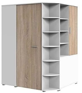 Froschkönig24 Joker Eckschrank Eckkleiderschrank Kleiderschrank Weiß/Eiche sägerau