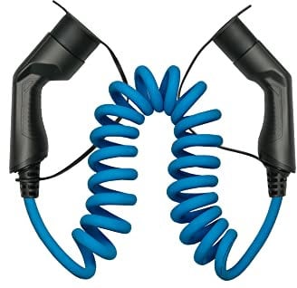 Kabelmeister Typ 2 Ladekabel | 5m Sprialkabel - blau | 22 kW - für Elektro- und Hybridfahrzeuge - 16A | 3-Phasig | Mode 3 - geeignet für PHEV, BEV & EV