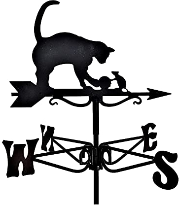 CAZARU Wetterfahne Katze und Maus, Edelstahl, Gartenpflock, Wetterfahne, Messwerkzeuge, Windrichtungsanzeige für Terrasse, Hof, Ornament, Dekoration, Wetterhahn