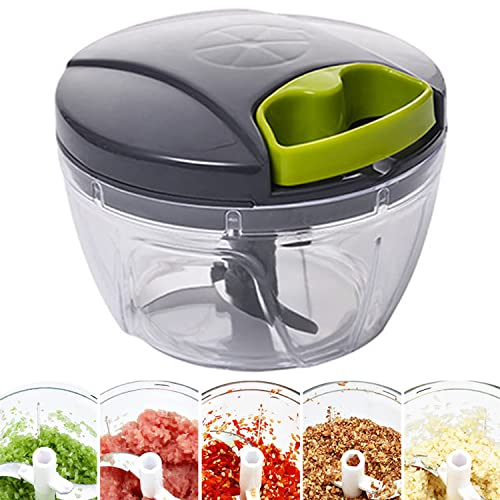 Cortador Cebolla Manual, Picadora Cebolla con Cuerda, Cortador de Verduras y Batidora, Picadora de 5 Segundos, con Cuchillas Acero Inoxidable, para Verduras, Frutas, Comida para Bebés, Verde