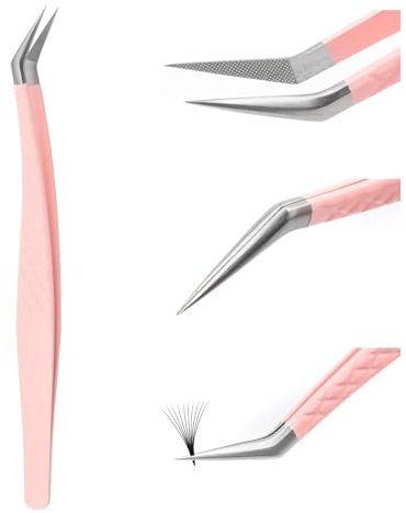 FADVAN Pince Extensions Cils a Epiler Pour Pince à Epiler Extension de Cils Professionnel Coude Métallique en Acier Inoxydable Pince à épiler Autonome Rose(Forme des Plumes)
