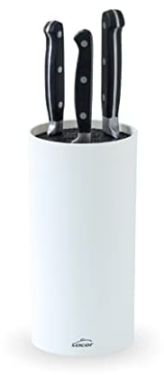 Lacor - 39037 - Taco de Cuchillos White, Bloque Universal para Cuchillos, Multidireccional, Color Blanco mate, Ø11cm, Altura 22cm, Apto para Lavavajillas.