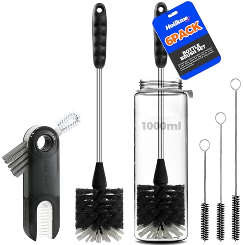 Holikme Flaschenbürste Reinigungsbürste 6 Stück, Langer Griff flaschenreiniger, Flaschenbürsten reinigungsbürsten für Wasserflasche, schmalen Hälsen, Teekannen, Trinkgläser