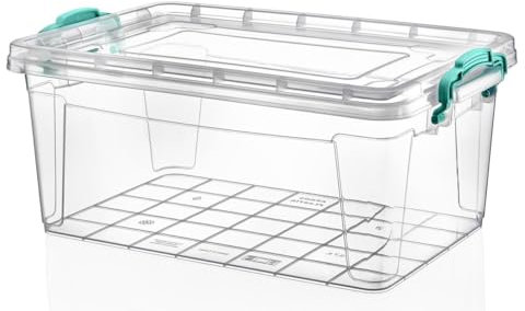 Best House | Small Plastic Storage Box with Clips & Lids | Size 2L (L:26cm W:17cm H:8cm)| Set of 1 | Flat Shape |Stackable Clear Multipurpose Home Office Kitchen Tools Crafts Bits N Pcs-2 Litres