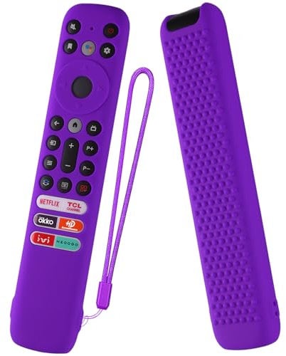 Silicone Cover for TCL RC902V FMR1 Voice Remote, TCL LED Smart TV 65X925 75X925 Remote Control Case Cover with Lanyard (Purple)