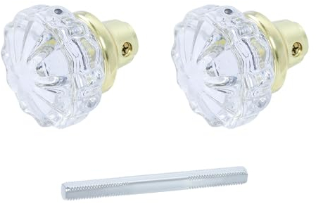 AKRILANE Mortise Glass Door Knobs Antique Crystal Vintage Style Knob Set with Spindle Antique Doorknobs for Interior Doors – Brass