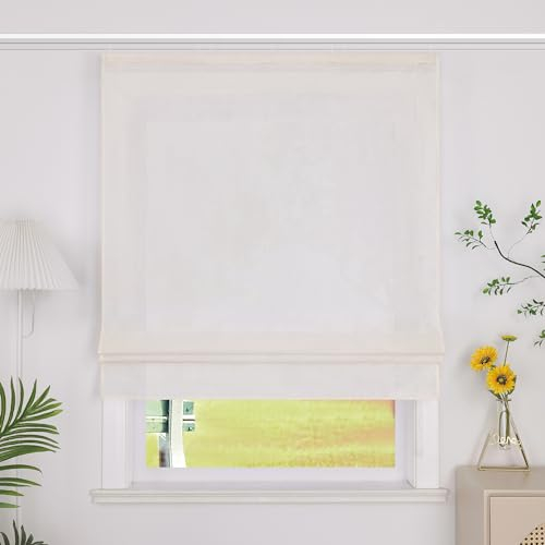 SCHOAL Raffrollo mit Klettband Einfarbige Vorhänge Wohnzimmer Gardine Blickdicht Raffgardine Fenster Rollo 1 Stück BxH 140x140cm Beige