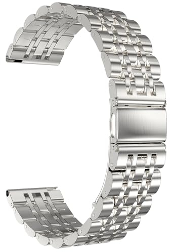 TiMOVO 22mm Metall Armband Kompatibel mit Huawei GT5/5PRO/GT4 46mm/Samsung Galaxy Watch 3 45mm/Gear S3 Frontier/Classic/Garmin Vivoactive 4/Venu 2, Schnellverschluss Edelstahl Uhrenarmband, Silber