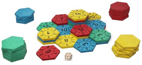 WISSNER Mathespiel für die Vorschule & Grundschule in 4 Farben - Erstklassiges & Öko-freundliches Kopfrechnen-Rechenspiel - 44 sechseckige Spielsteine zum Ausbau des ordinalen Zahlenaspektes