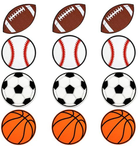Lesonwo Football Baseball Basketball Soccer Patch Kit, 12pcs Iron on/Sew on Patches DIY Embroidered Applique for T-Shirts, Jackets, Caps, Bags…