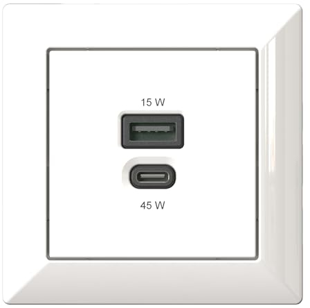 Unterputz USB-Ladestation, USB-C 45 Watt + USB-A 15 Watt Charger, weiß
