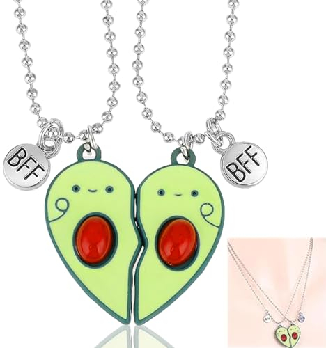 LEOEASIY Freundschaftskette 2 Stück Grün Avocado Freundschaftskette Avocado-Herz-Halskette Kette Herz Anhänger Geeignet für Geburtstagsgeschenke für Mädchen