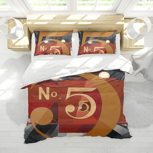 DINGSION Charles Demuth Style Bettwäsche-Set 3-teilig I Saw The Figure 5 in Gold (1928) Schlafzimmer-Bettwäsche-Set mit 2 Kissentüchern Reißverschluss 4 Bänder 230 x 230 cm