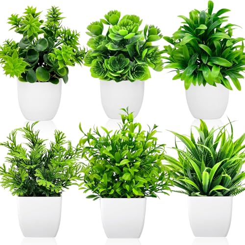 YEJIKJ Mini Künstliche Pflanzen 6 Stück, Kunstpflanze Klein, Künstliche Pflanzen Plastik wie Echt, Pflanzen Deko Kunstpflanze mit Topf, Künstliche Zimmerpflanzen für Schlafzimmer, Badezimmer, Küche