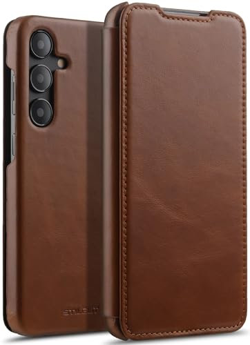 STILGUT Book Case kompatibel mit Samsung Galaxy S24 Hülle aus Leder, Lederhülle, Klapphülle, Handyhülle - Cognac