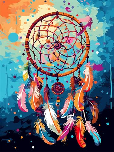 Peinture Numero Adulte Attrape-Rêves, DIY Plume Peinture par Numero Adulte, Acryliques Peinture par Numéros pour Adultes Débutants Enfants, Loisirs Créatifs Adultes Tableau Decoration Murale 30x40cm