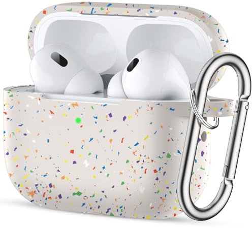 Easuny Funda para Airpods Pro 2/1, Funda Plástico Reciclado Silicona Protectora para Apple AirPods Pro 2/1 Case, Funda Compatible con AirPods Pro 2.ª Generación, con Mosquetón, Blanco Estrella