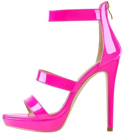 blingqueen Riemchensandalen Spitze High Heels Stilettos Schaftsandalen Plateau Metallic Pink 43 EU