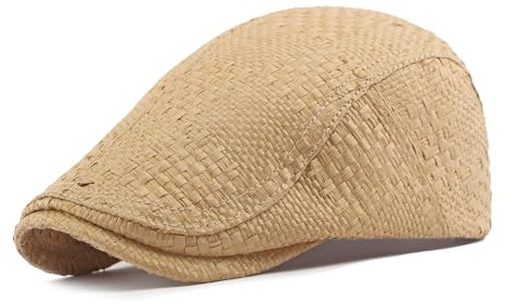YAMEE Barett Herren Stroh Sommerhut Atmungsaktiver,Baskenmütze Damen Vintage Freizeitkappe,Schiebermütze Männer Verstellbar,Newsboy Flat Cap Unisex für Strand, Urlaub, Gartenarbeit(55CM-59CM)