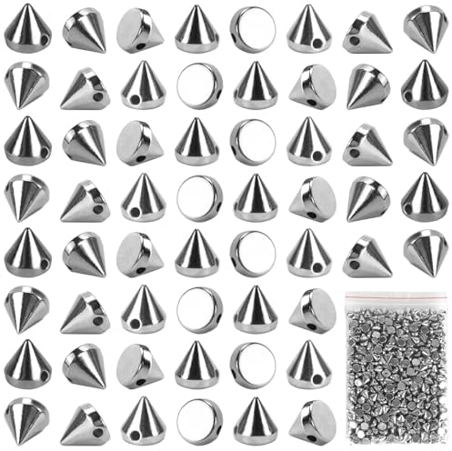 Qililandiy 500 Stück Plastik Nieten Ziernieten Killernieten Spitznieten 8x8mm Kegel Ziernieten für DIY Lederhandwerk Kleidung Tasche Deko Punk Silber
