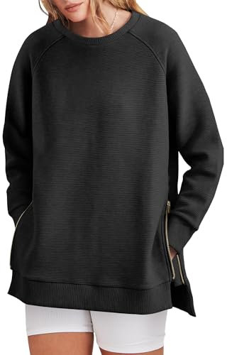 Cuptacc Pullover Damen Herbst Rundhals Leichter Pullover Damen Elegant Casual Einfarbig Sweatshirts Für Damen Schwarz, XL 46-48