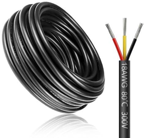 LightingWill 16.4FT/5M 18AWG 3x0.75mm² Electrical Wire, 18 Gauge 5V/12V/24V/240V/300V Low Voltage Extension Cable, Tinned Copper Wires, Flexible High Temperature Resistant Cable