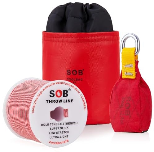 Red, 350G Tree Climbing Throwing Bag + 60m/197FT Line Set for Mountaineering