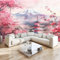 Papier Peint Panoramique 350 x 256 cm Fleurs de cerisier de montagnes de style japonais Papier Peint intissé Poster Tableaux Muraux Tapisserie Photo Trompe l'oeil pour Chambre Salon Décoration Murale